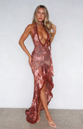 Let It Ride Halter Maxi Dress Burnt Umber