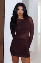 Like It Like That Long Sleeve Mini Dress Chocolate