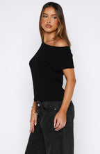 Finding Time Off Shoulder Knit Top Black