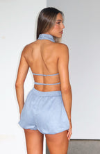 Still Love Me Faux Suede Halter Top Cornflower Blue