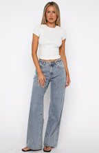 Bring The Drama Mid Rise Wide Leg Jeans Mid Blue