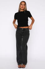 Zara Mid Rise Straight Leg Jeans Black Acid
