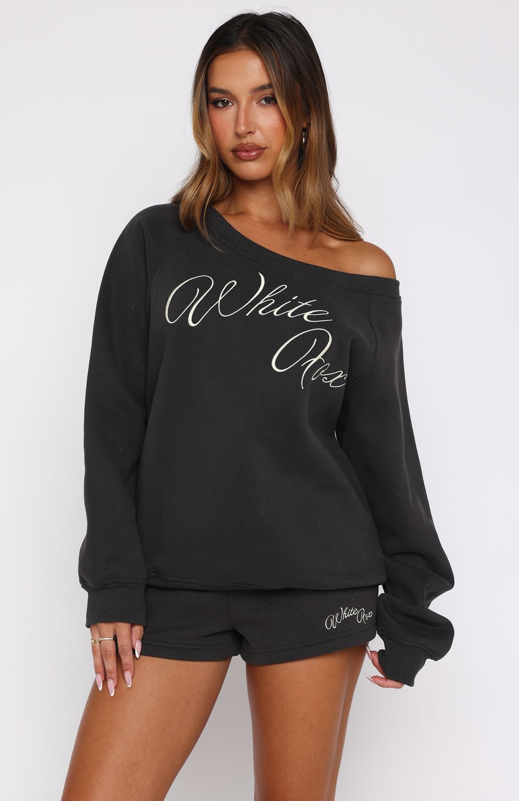 Lucky Thirteen Elsa Off Shoulder Sweater Charcoal