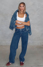 Bring The Style Low Rise Wide Leg Jeans Admiral Blue