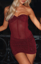 Can't Compare Embellished Mini Dress Burgundy