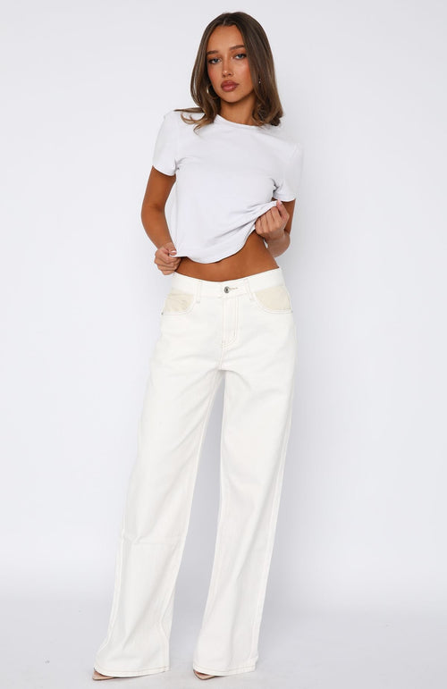 Amira Mid Rise Wide Leg Jeans White/Cream