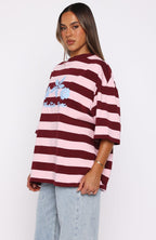 Changed My Play Oversized Tee Dark Red/Pink Stripe