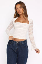 Watch Me Glow Long Sleeve Lace Top Off White