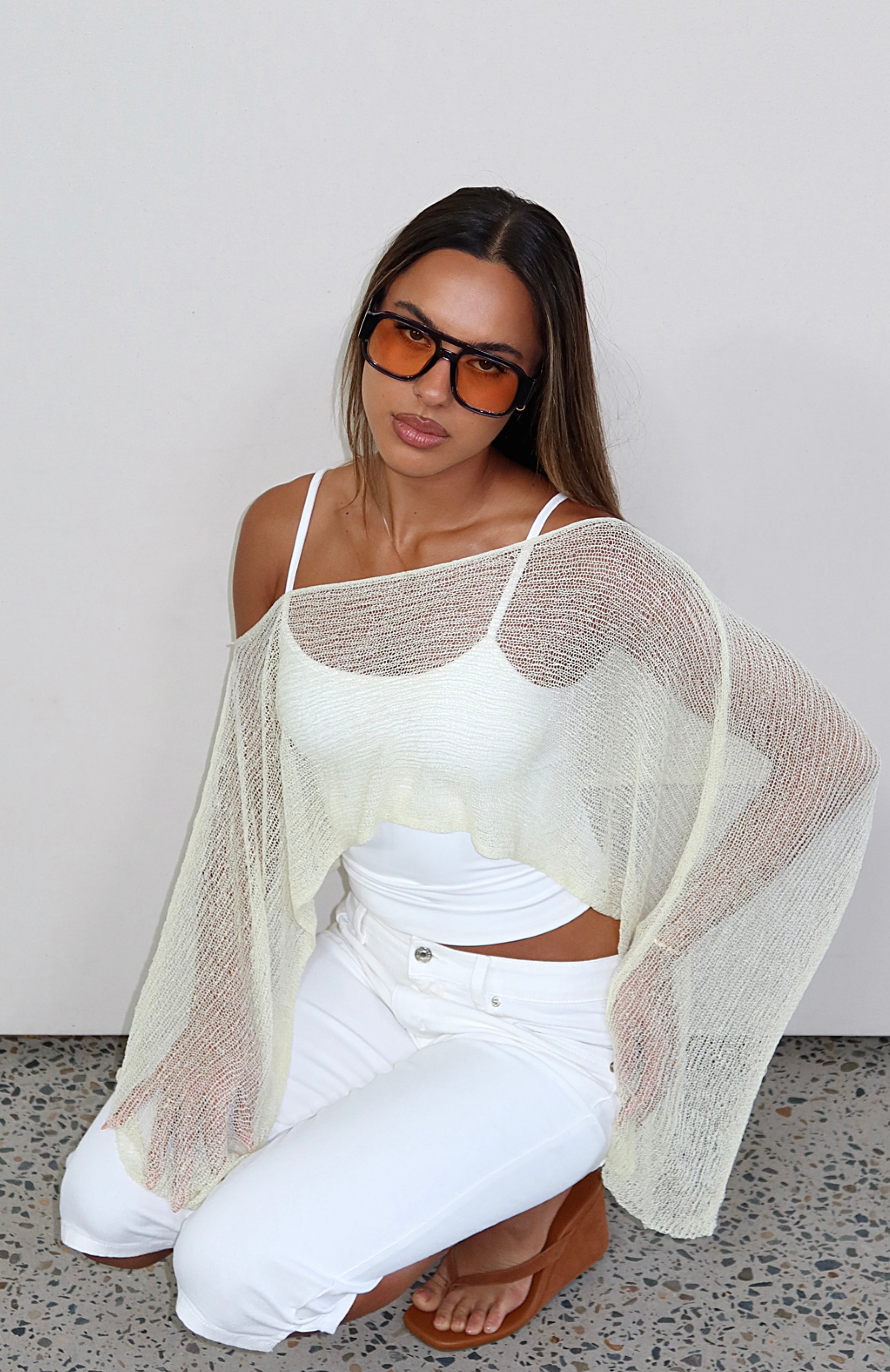 Beach Therapy Knit Poncho Top Citrus