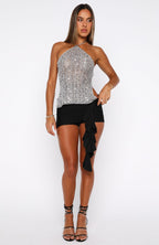 Fairy Dust Sequin Crochet Top Silver