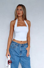 Out Of Touch Halter Top White