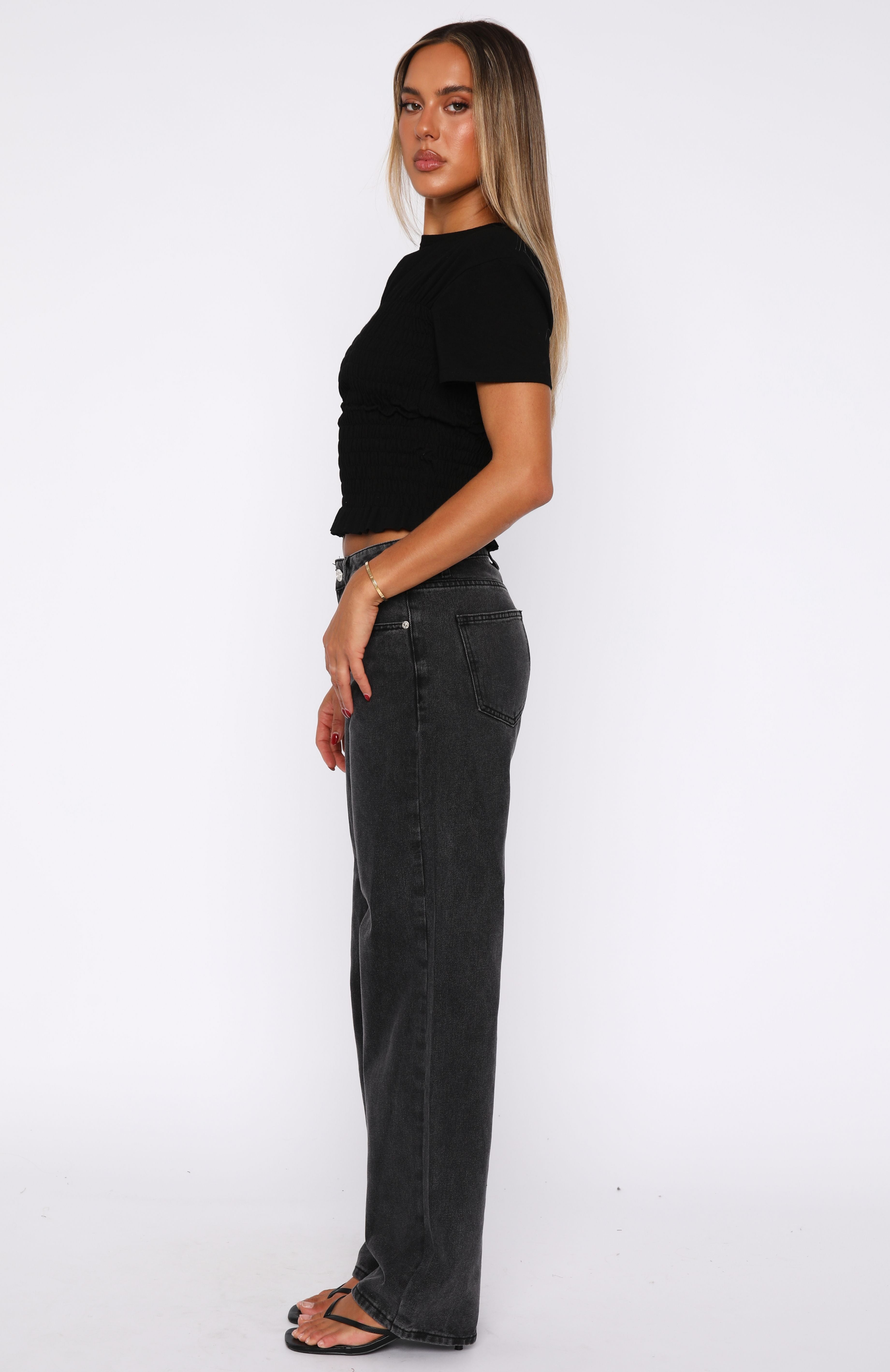 Zara Mid Rise Straight Leg Jeans Black Acid