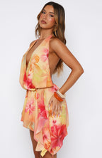 Time Of My Life Halter Mini Dress Tangerine Bloom