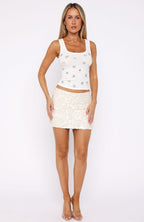 Soft Power Sequin Mini Skirt Cream
