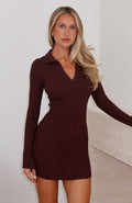 From Now On Long Sleeve Mini Dress Chocolate