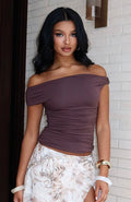 Halfway Over It Off Shoulder Top Chocolate