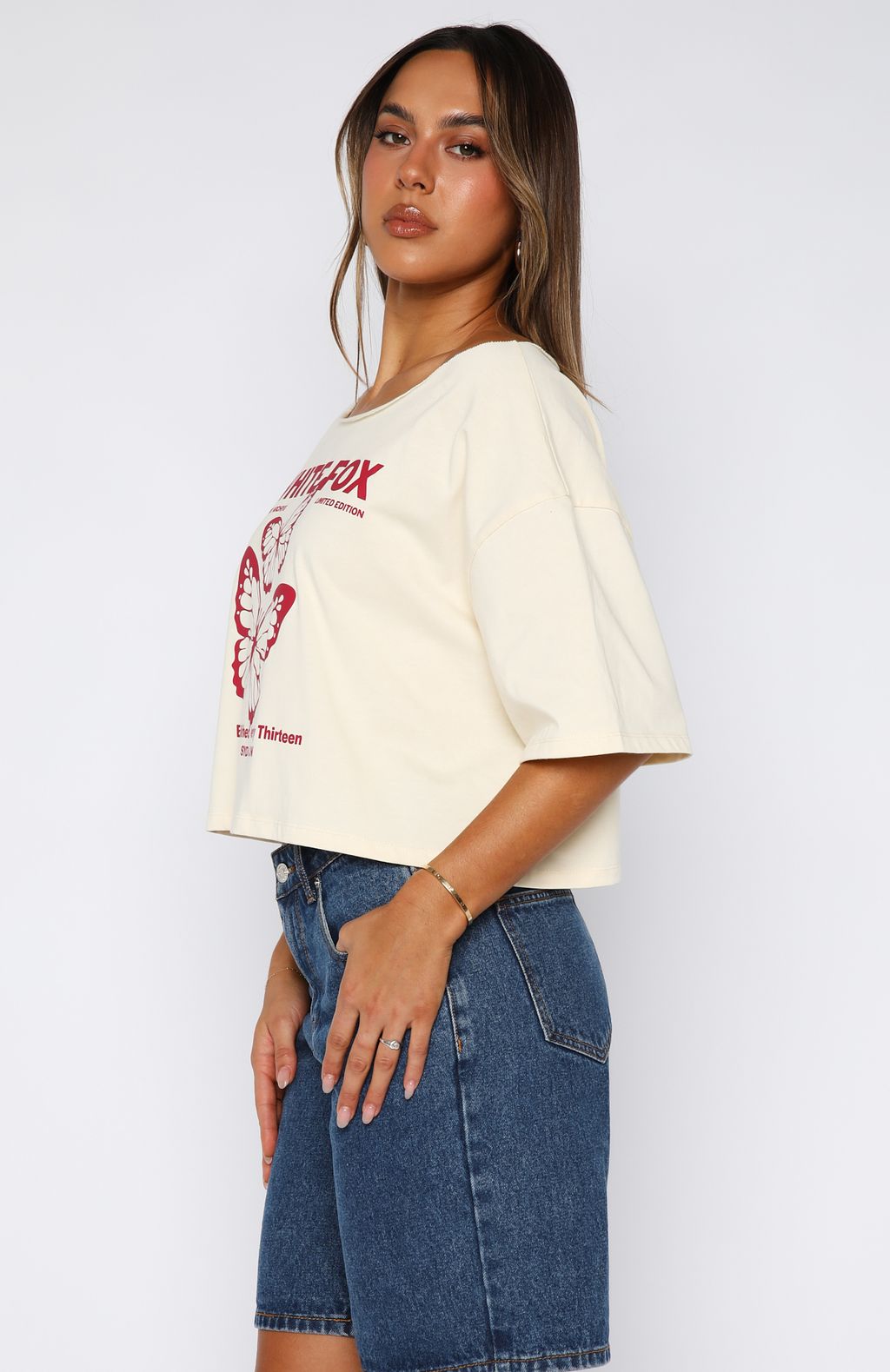 Going Back To You Cropped Off Shoulder Tee Off White