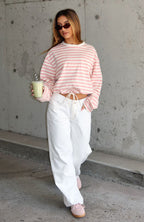 First Time Here Long Sleeve Tee Pink/Cream Stripe