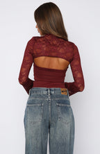 Devoted Love Long Sleeve Top Burgundy