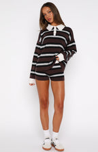 It's Ok, I'm Ok Knit Shorts Chestnut Stripe