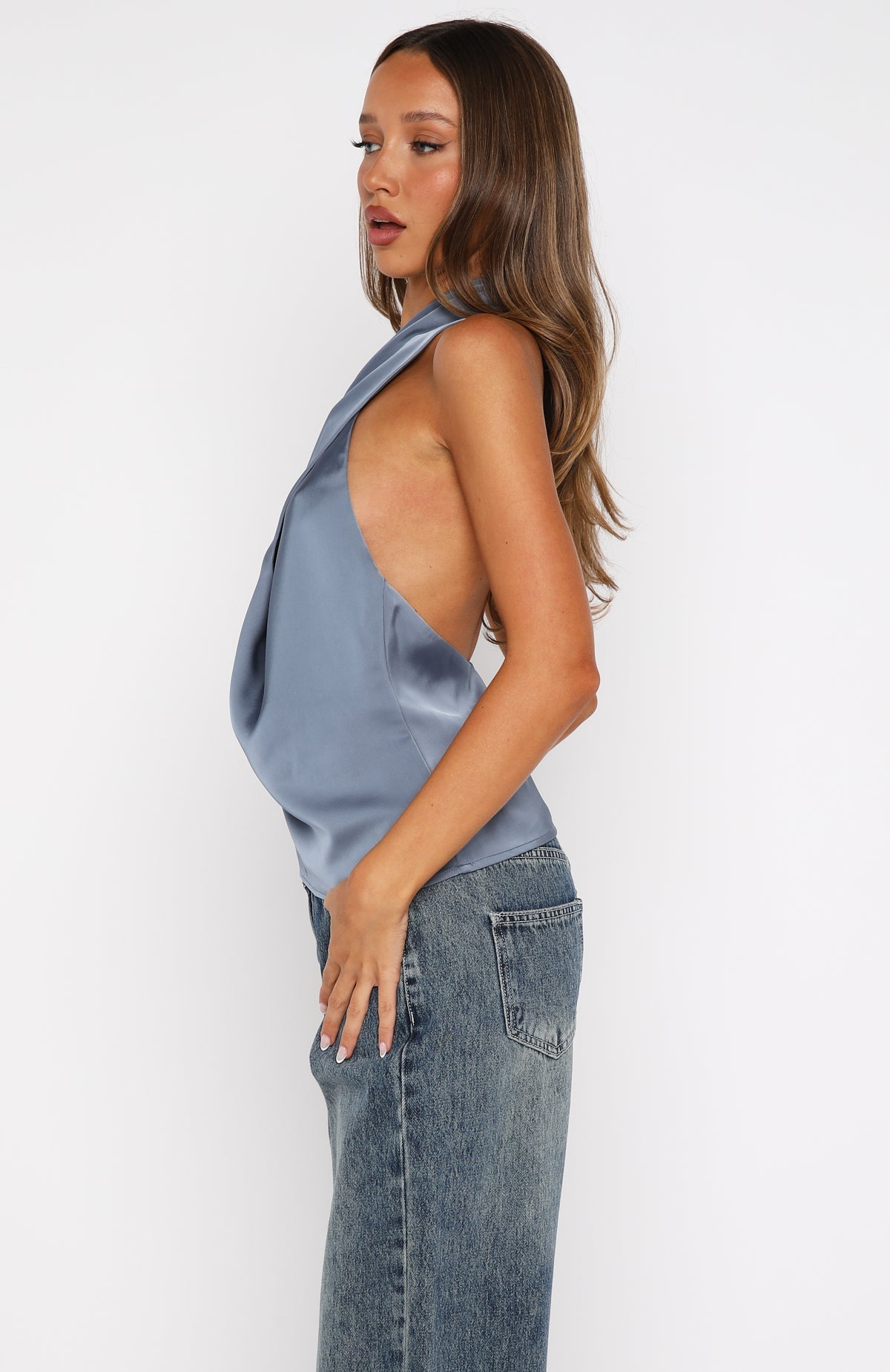 Tell Me It's Nothing Halter Top Slate Grey