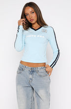 Forever Mine Long Sleeve V Neck Baby Tee Baby Blue