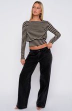 Catch My Heart Long Sleeve Top Toffee/Black Stripe