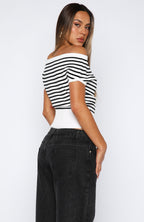 Sweet Dreams Off Shoulder Top White/Black Stripe