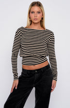 Catch My Heart Long Sleeve Top Toffee/Black Stripe