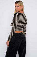 Catch My Heart Long Sleeve Top Toffee/Black Stripe