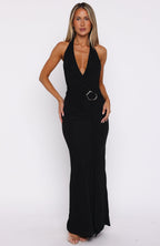 Too Hot For You Halter Maxi Dress Black