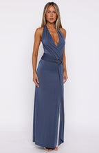 Too Hot For You Halter Maxi Dress Steel
