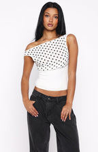 Cherry Charm Top White Polka Dot