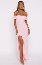Icon In Motion Off Shoulder Maxi Dress Baby Pink