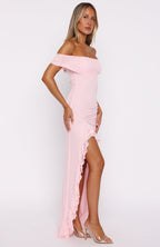 Icon In Motion Off Shoulder Maxi Dress Baby Pink