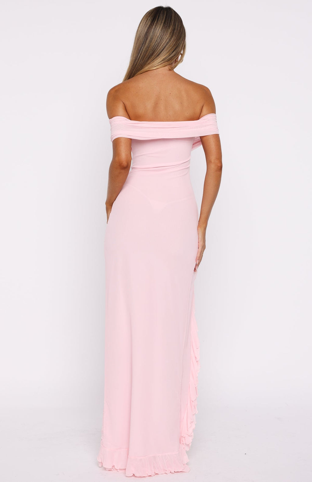 Icon In Motion Off Shoulder Maxi Dress Baby Pink
