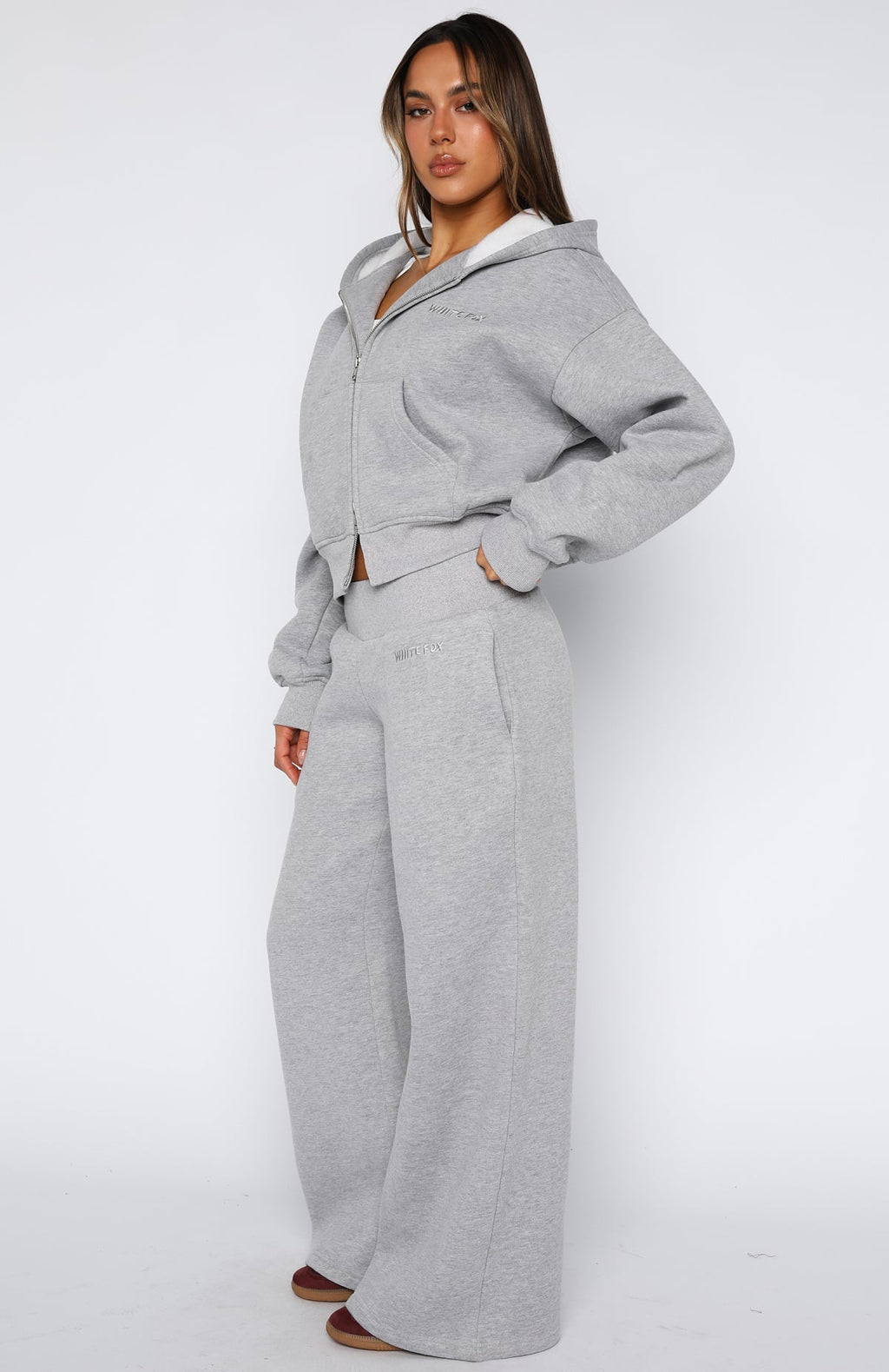 Come A Long Way Wide Leg Sweatpants Grey Marle
