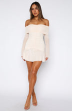 Dreaming Of Yesterday Long Sleeve Mini Dress Cream