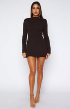 Get On Down Long Sleeve Knit Mini Dress Chocolate
