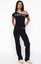 Good Things Take Time Off Shoulder Relaxed Tee Black