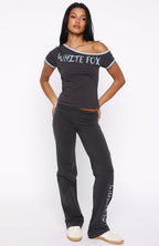 Good Things Take Time Off Shoulder Relaxed Tee Charcoal