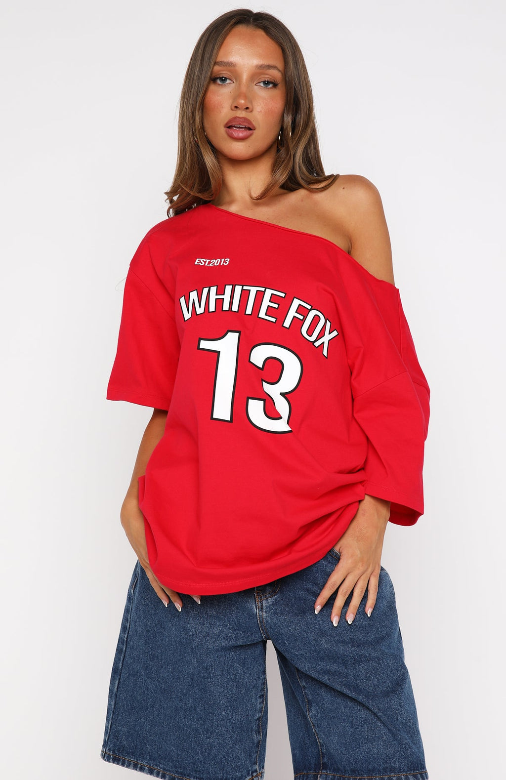 Latest Passion Off Shoulder Oversized Tee Red