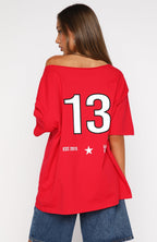 Latest Passion Off Shoulder Oversized Tee Red