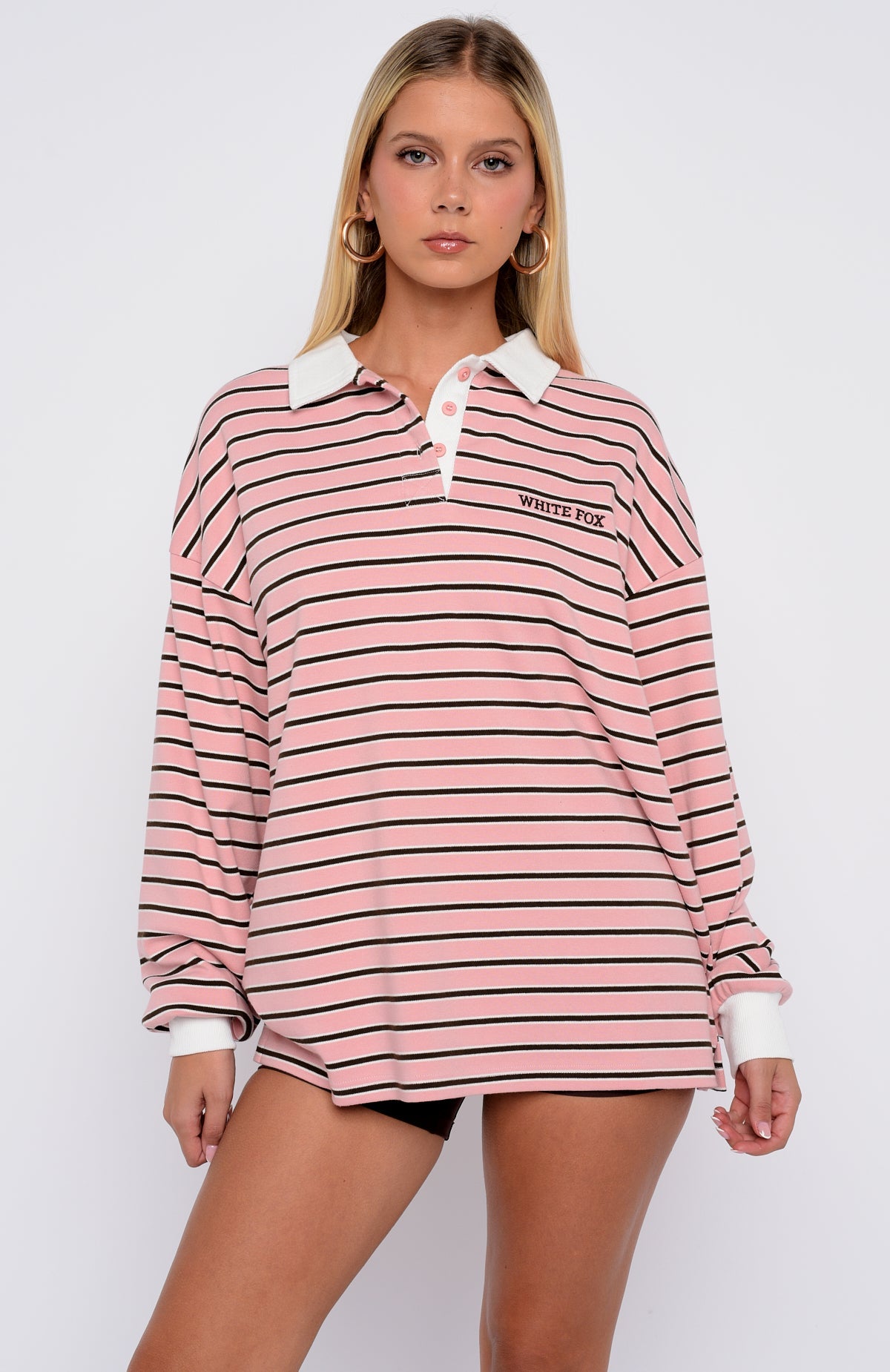 Out Again Long Sleeve Rugby Shirt Pink/Chocolate Stripe