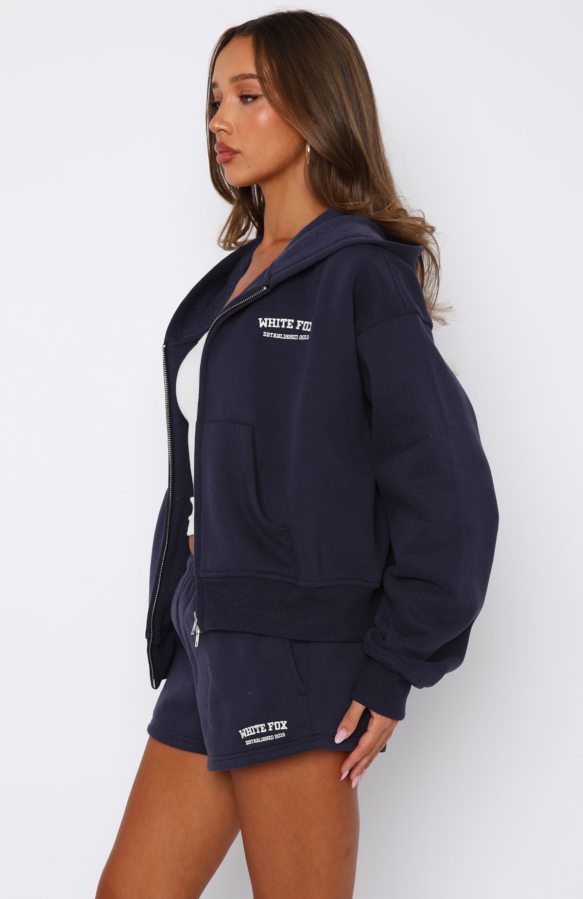 Can't Miss It Boxy Zip Front Hoodie Navy