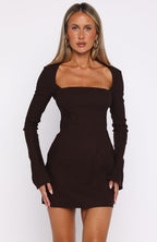 Living For Love Long Sleeve Mini Dress Chocolate