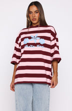 Changed My Play Oversized Tee Dark Red/Pink Stripe