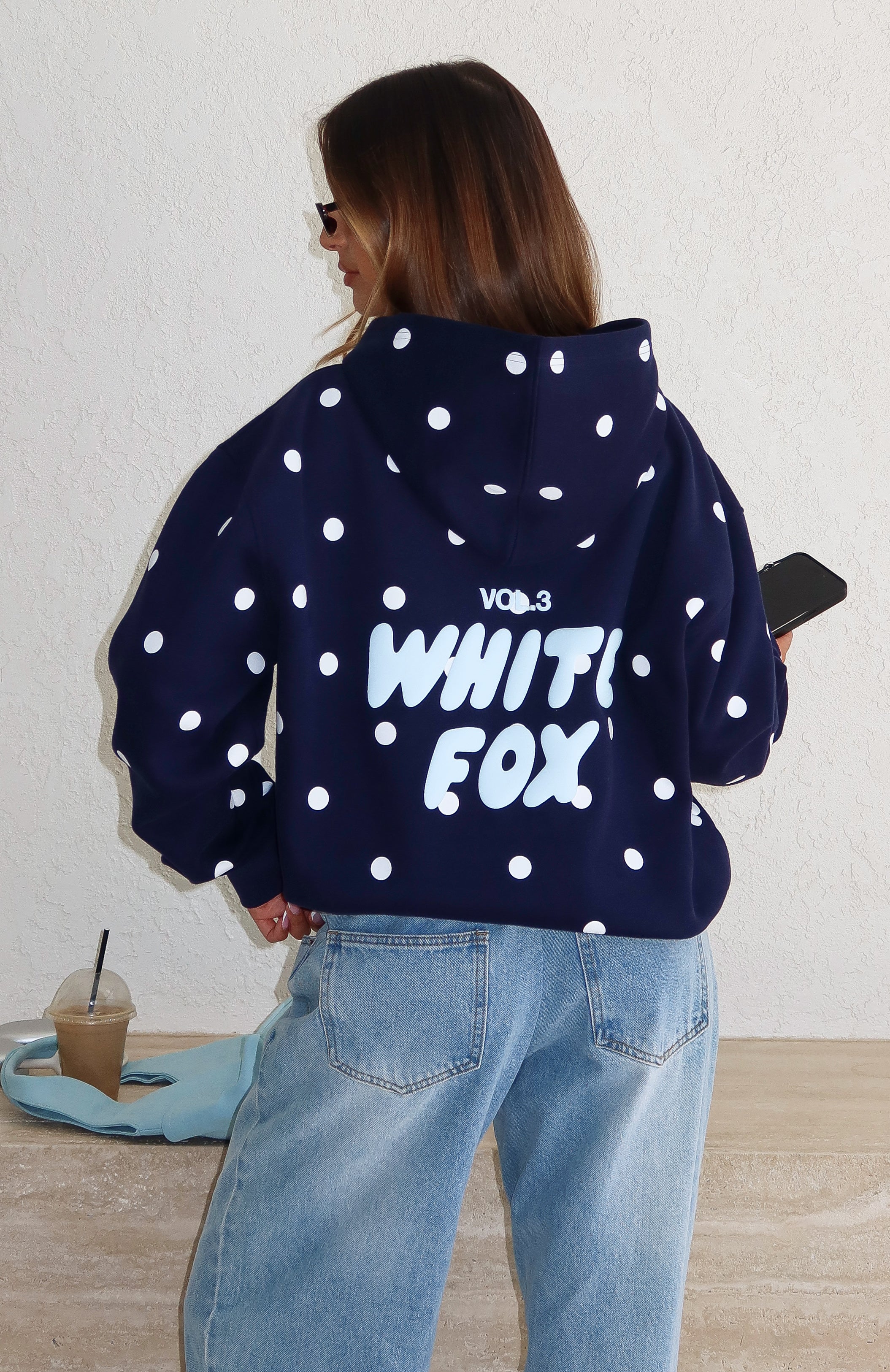 Offstage Printed Oversized Hoodie Navy Polka Dot