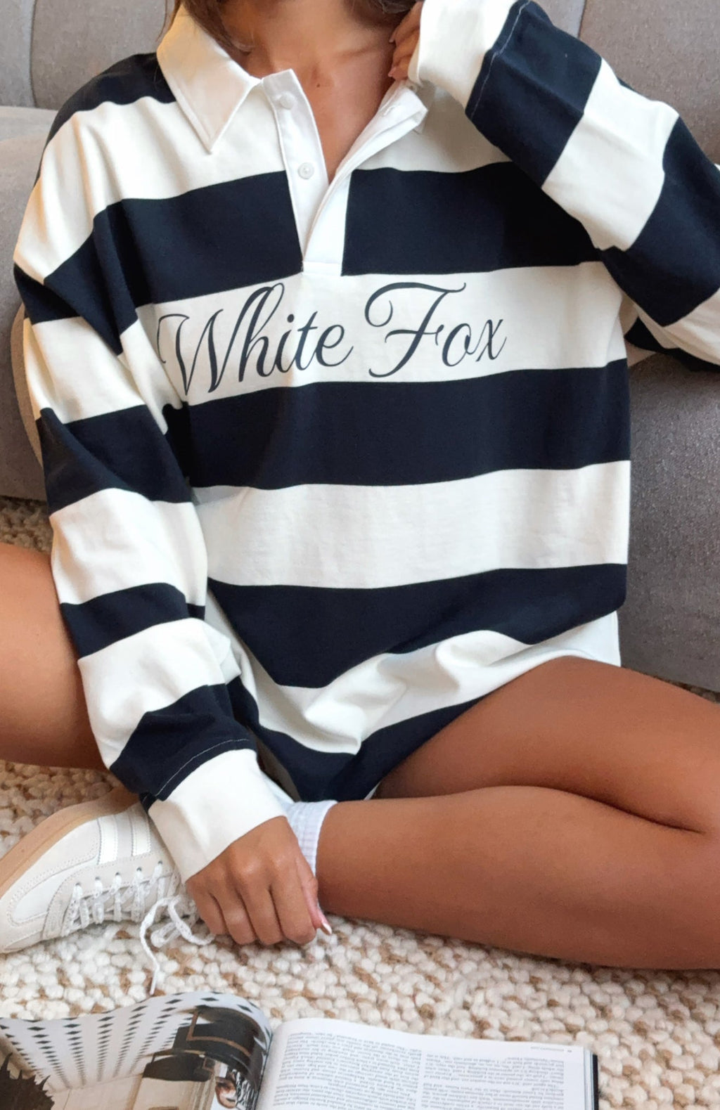 My Reality Striped Long Sleeve Rugby Shirt Navy/Cream Stripe