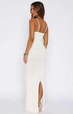 Gotta Give Me Embellished Crochet Maxi Dress Off White